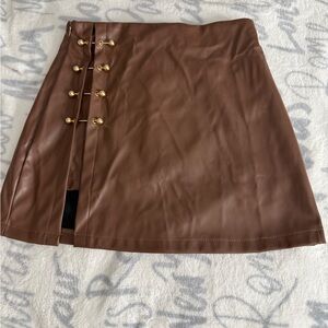 Brown Leather Skirt with Gold Accents